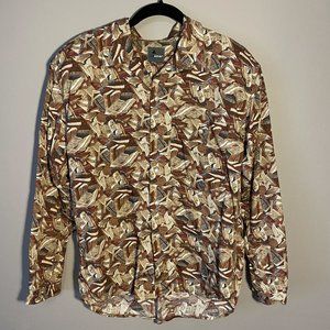 Vintage Book Novelty Print Button Up Shirt Liz Wear Petite Size L